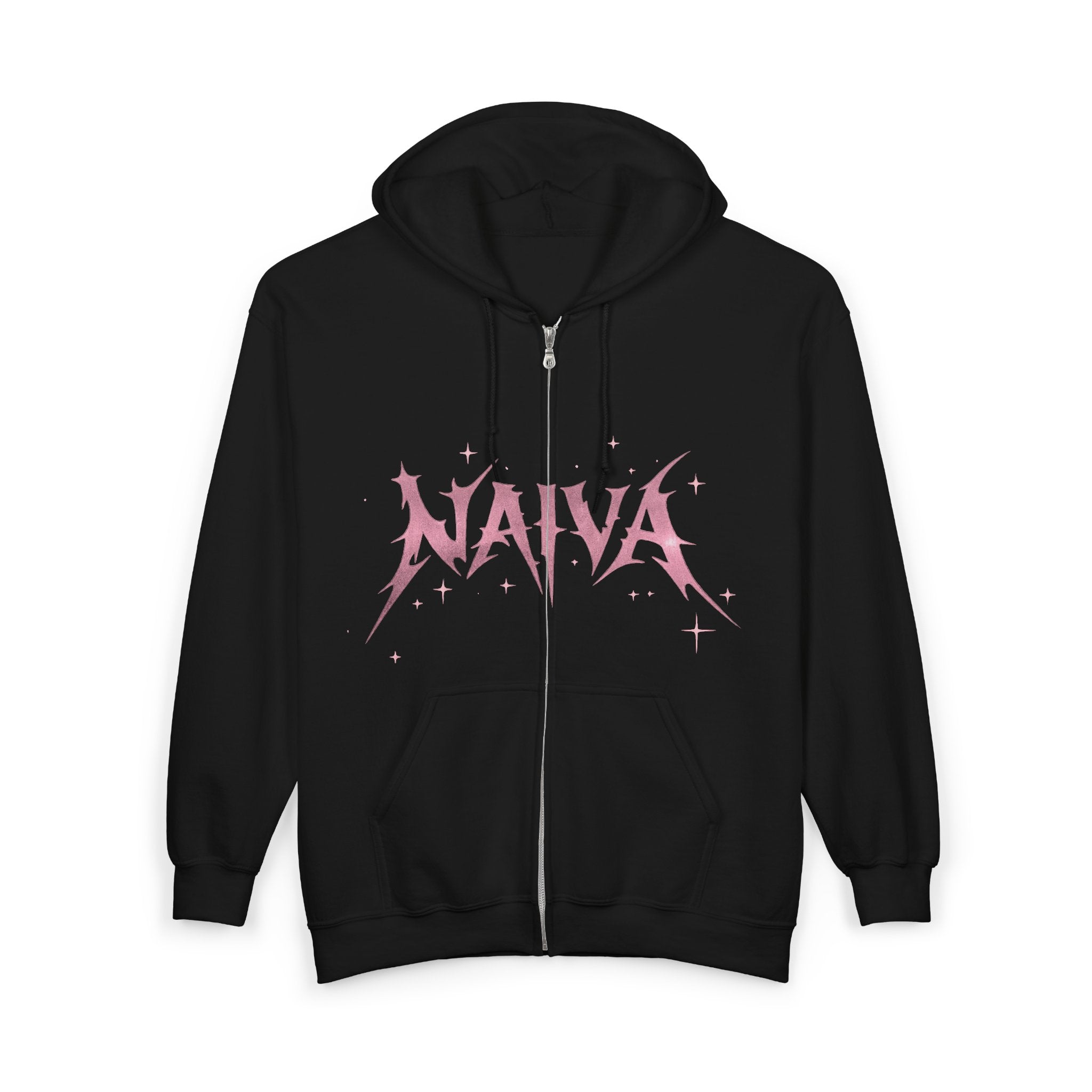 Naïva Gothic Zip Hoodie — Pink Metal Logo & Tribal Back Graphic
