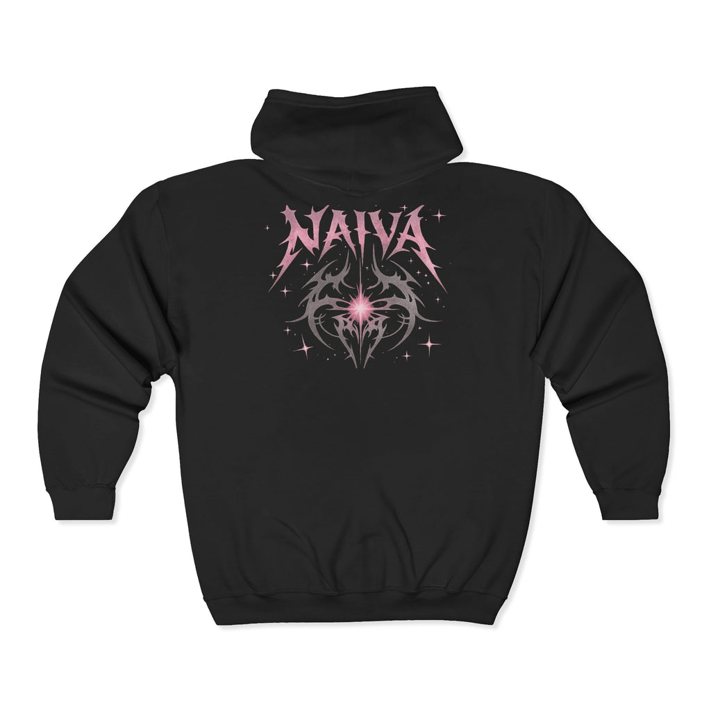 Naïva Gothic Zip Hoodie — Pink Metal Logo & Tribal Back Graphic
