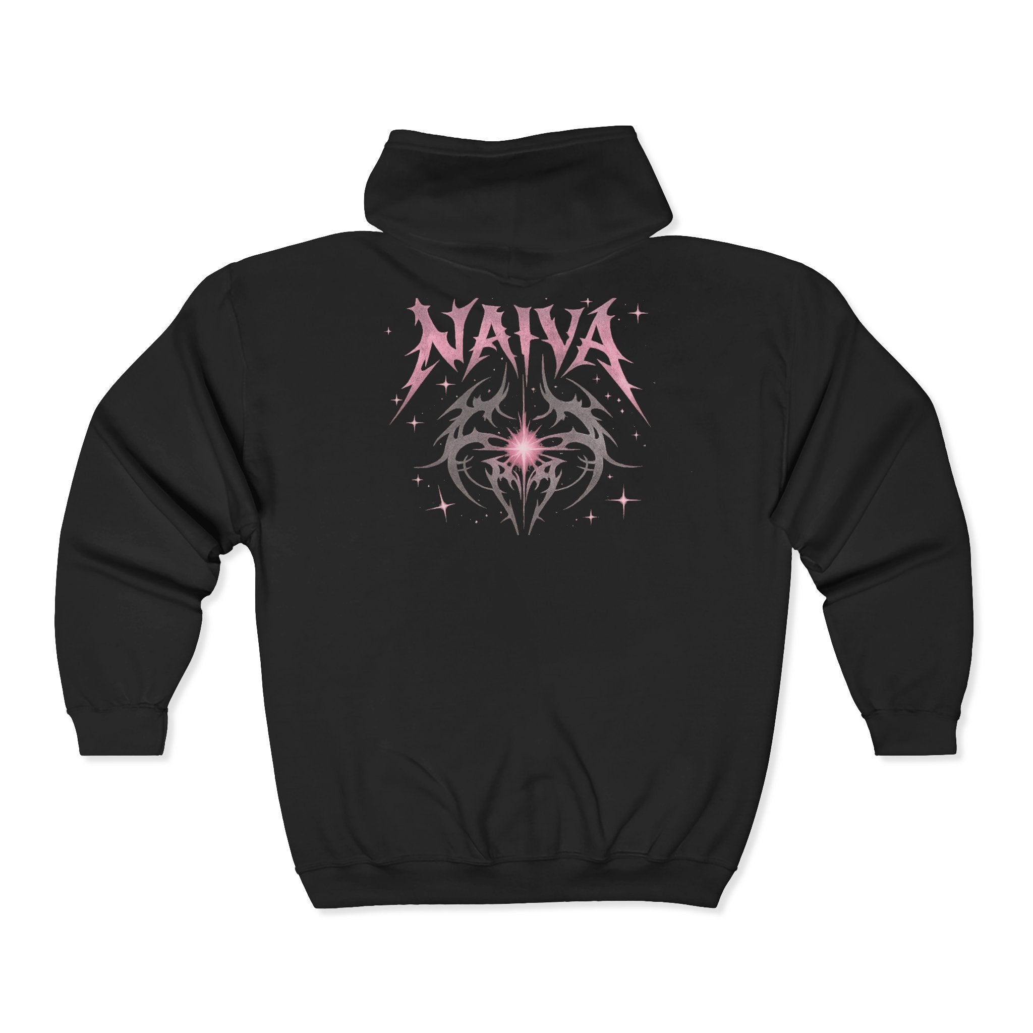 Naïva Gothic Zip Hoodie — Pink Metal Logo & Tribal Back Graphic
