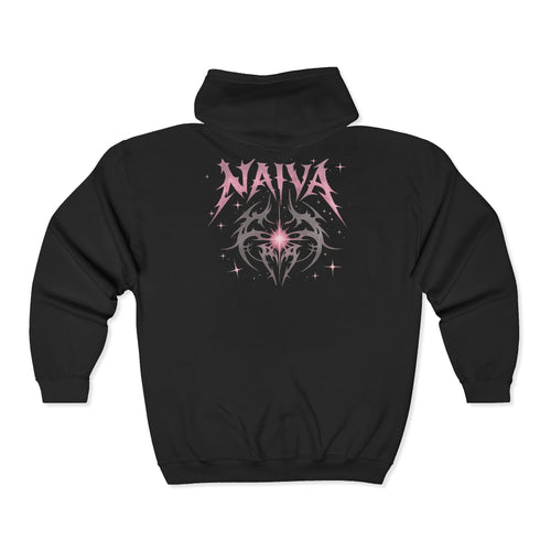 Naïva Gothic Zip Hoodie — Pink Metal Logo & Tribal Back Graphic