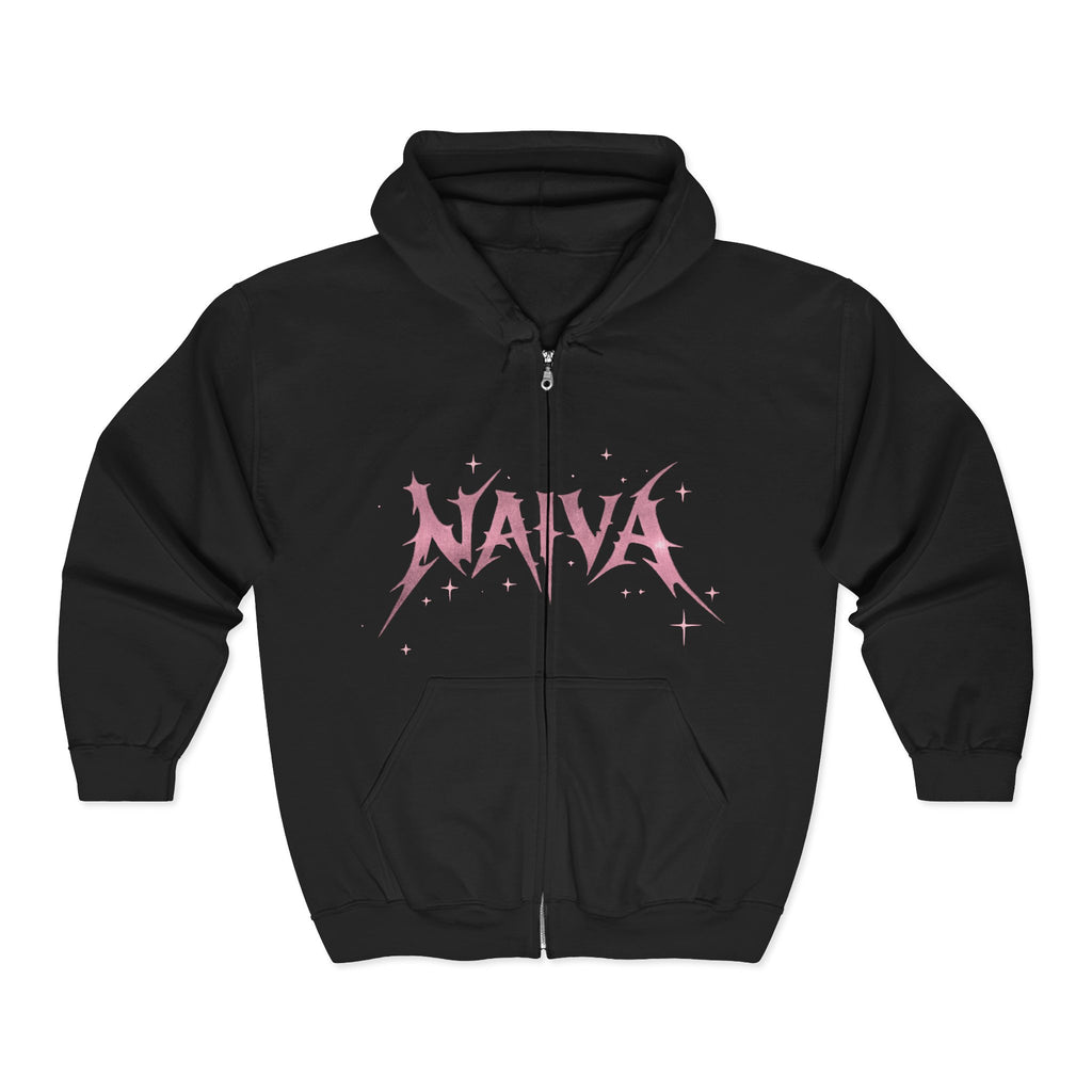 Naïva Gothic Zip Hoodie — Pink Metal Logo & Tribal Back Graphic